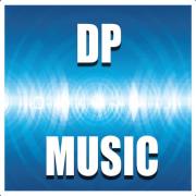A blue square with white waves in the middle of picture and the inscription DPMusic in white letters